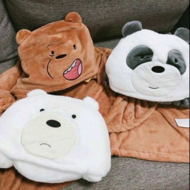 MINISO X WE BARE BEARS marvel & Wbb kids blanket with hoodie. selimut anak Miniso