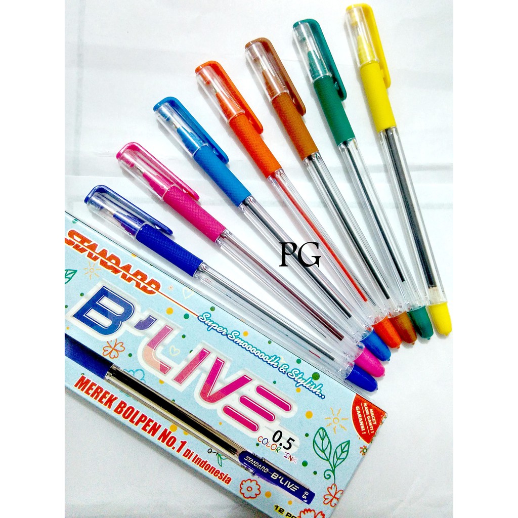 Standard B-Live 0.5 Color Ink / Pulpen Standard Warna-Warni PER LUSIN