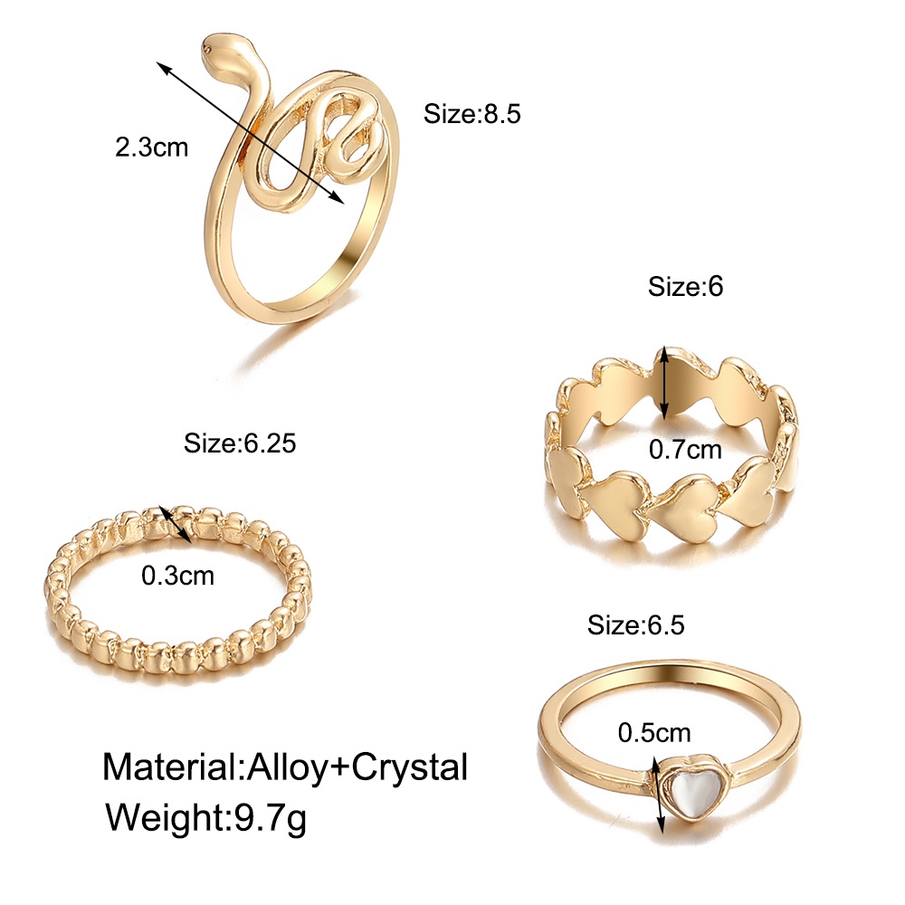 YEEZII 4pcs / Set Cincin Emas Bentuk Hati Ular Tidak Teratur Gaya Retro Untuk Wanita