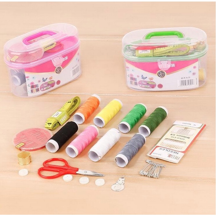 A226 (TANPA JARUM) SATU SET ALAT JAHIT sewing kit peralatan menjahit penjahit benang perlengkapan hobi koleksi baju bahan jarum pentul peniti kotak box gunting meteran meter warna warni banyak souvenir hadiah