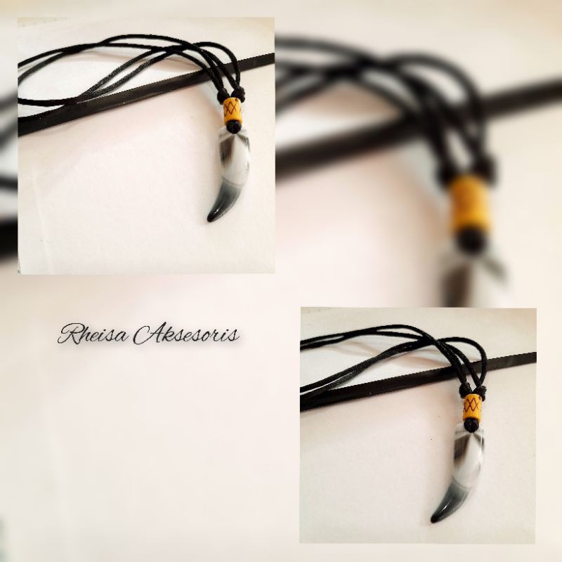 Kalung tali plus bandul taring kalung tali pria