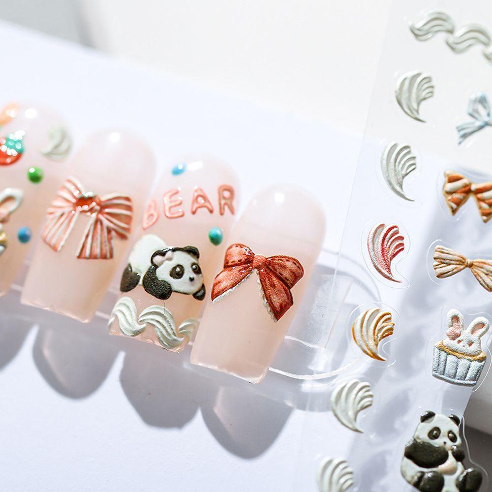 Mxbeauty Kartun Stiker Kuku Wanita Lucu Hewan Kelinci Panda Perekat Diri DIY Nail Art Dekorasi