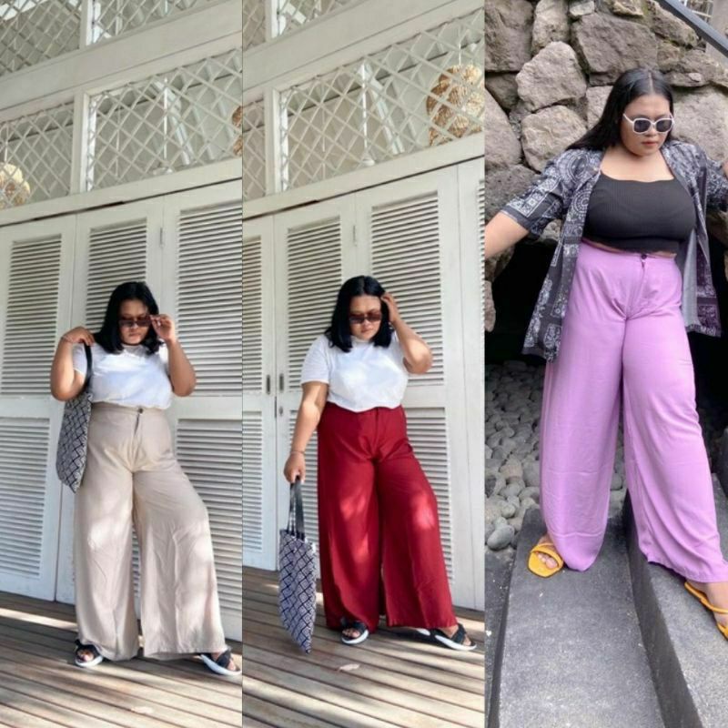 Kulot Linen Rami Highwaist Pinggang Karet Wide Leg Cullote