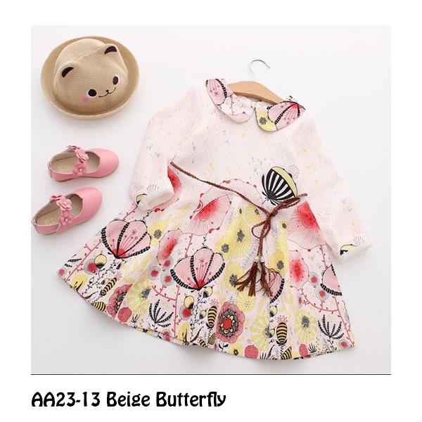 DRESS AA2313 BEIGE BUTTERFLY