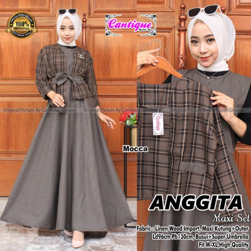 Anggita Maxy Set Pakaian Wanita Setelan Maxy Kutung + Outer Fab Linen Wood Import High Quality