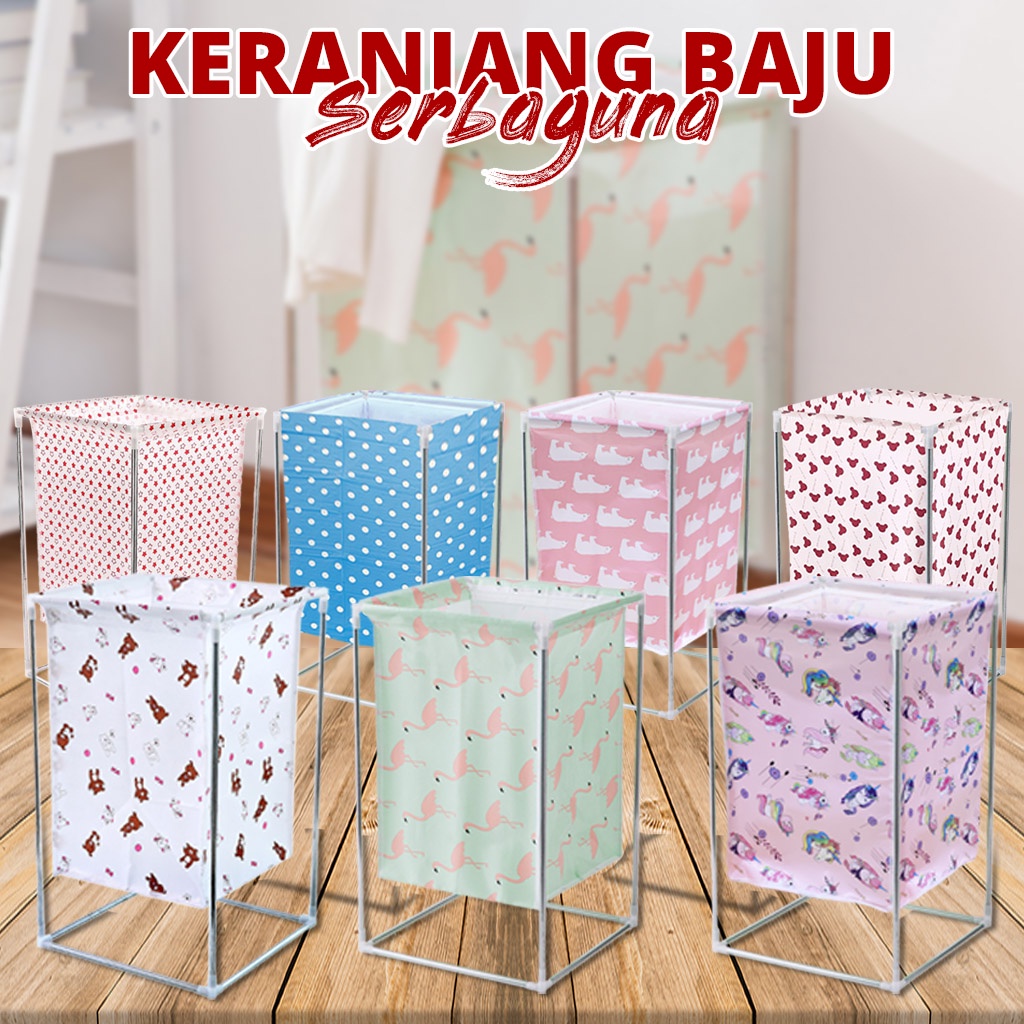 Laundry Bag Keranjang Pakaian Kotor Motif Bahan Kain Kuat Stainless Steel Perlengkapan Rumah Tangga Import - G4 - Luckystar