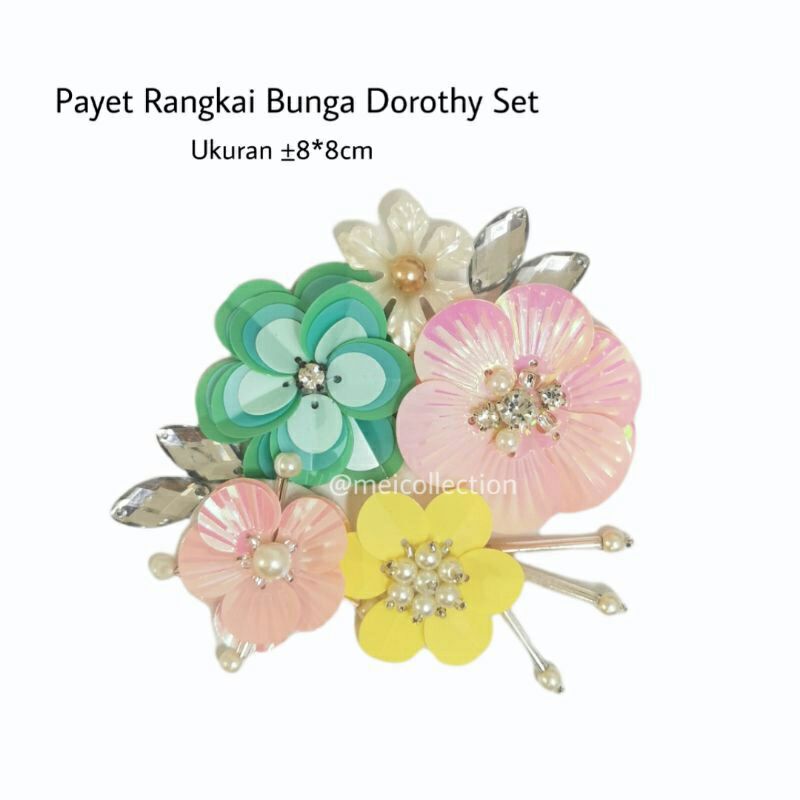 payet bunga 3d rangkai APBR Dorothy 8cm aplikasi pinggang leher dada