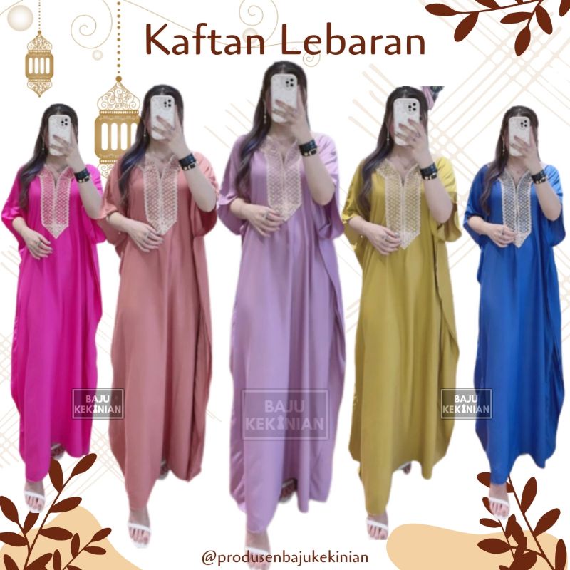 KAFTAN Lebaran Terbaru Gamis Polos Renda Arab Abaya Busui Rayon Hari Raya Idul Fitri Longdress Katun