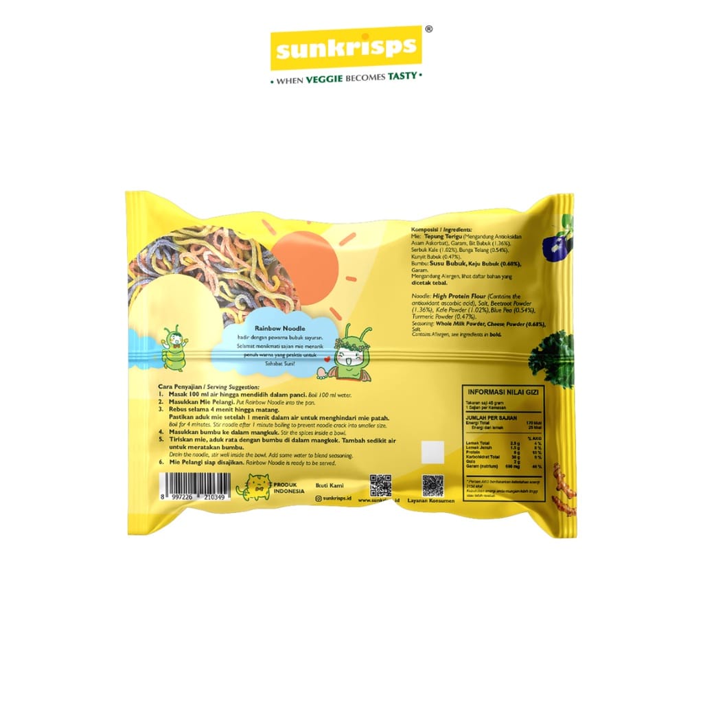 Sunkrisps Rainbow Noodle Keju 45g - Mie Instan Sehat Untuk Anak