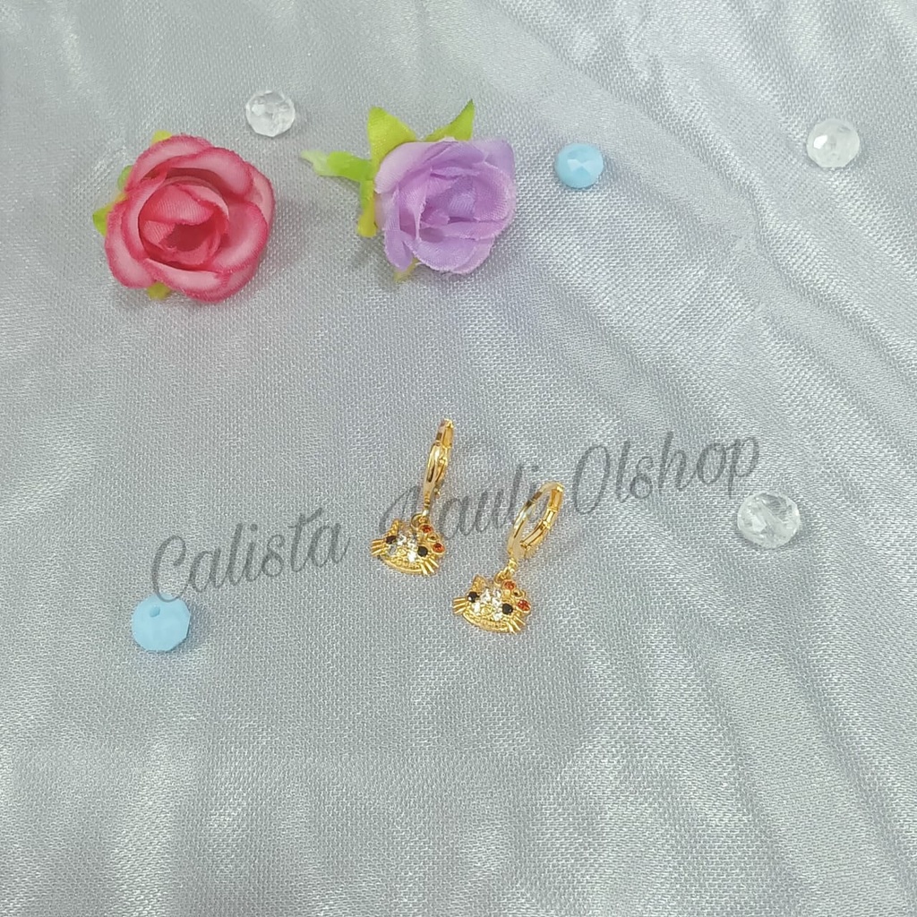 SET DEWASA RANTAI KEPALA HELLO KITTY DIAMOND PERHIASAN EMAS  KOREA ANTI KARAT DAN ANTI LUNTUR