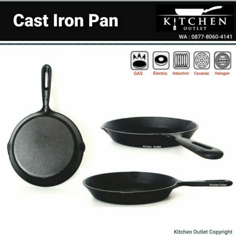 Jual Cast Iron Fry Pan/ Premium Cast Iron Skillet/ Wajan Besi Cor 24Cm ...