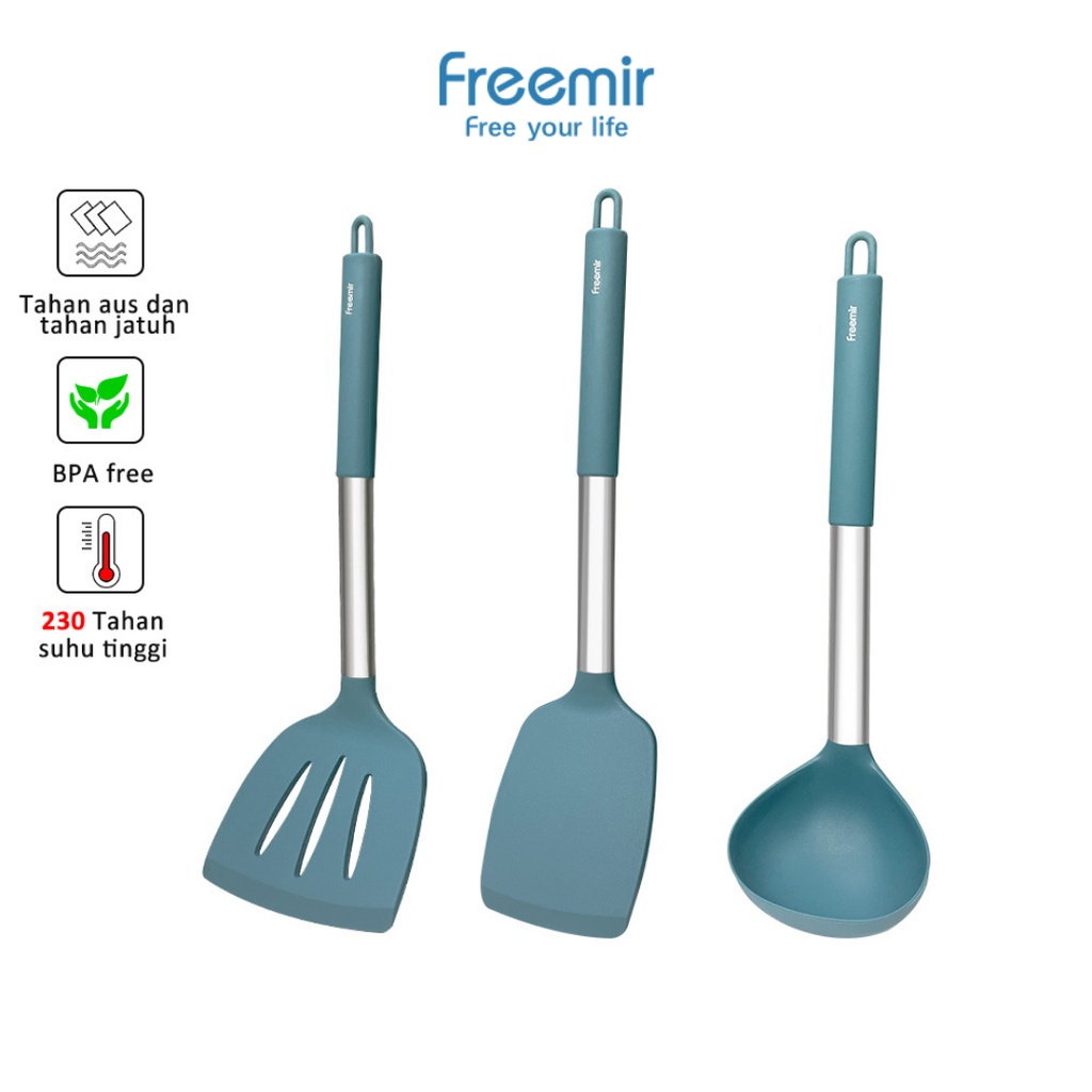 freemir Sendok Spatula Silikon Sutil menggoreng menumis warna Biru