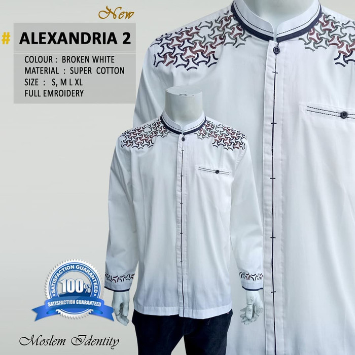 Baju Koko Habaib Putih Polos Lengan Panjang Haibah Fashion Muslim Pria Bordir Lebaran Premium I070