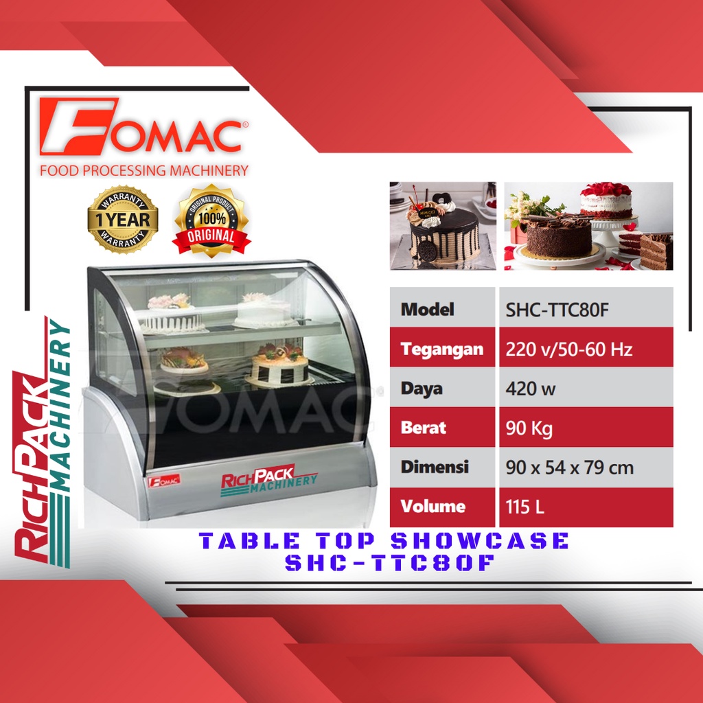 Fomac SHC-TTC80F Table Top Showcase Showcase Pendingin Display Kue