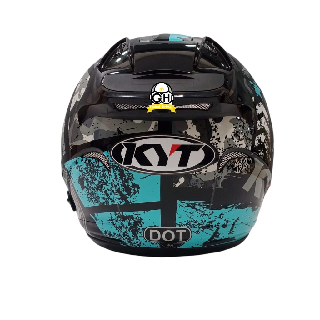 HELM KYT GALAXY FLAT R #5 BLACK AQUA BLUE DOUBLE VISOR HALF FACE