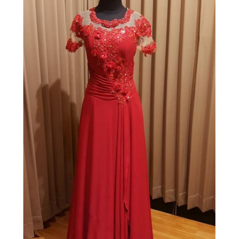 Party Dress Red Cherry Chiffon / Gaun Pesta