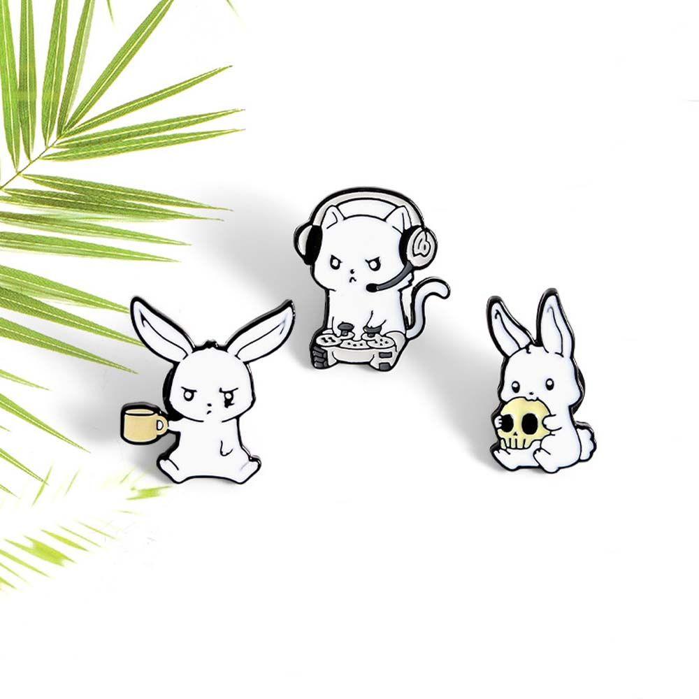 Mxbeauty Bunny Enamel Pin Punk Hadiah Untuk Anak-Anak Kelinci Perjalanan Peringatan Lapel Pin Lencana Pin Bros Pin