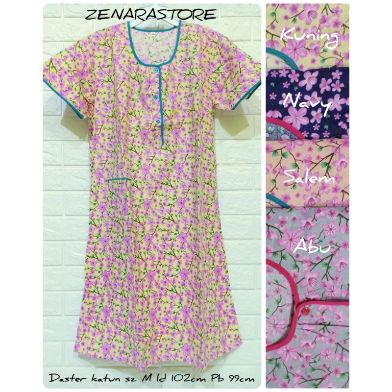 Daster katun sz M ld 102cm daster midi lengan pendek kancing depan busui friendly katun jepang lokal