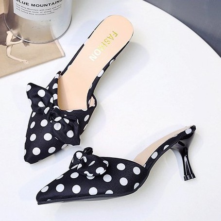 FD Sendal Hak Tinggi Cewek Korea Terbaru High Heels Motif Polkadot Sandal Wanita Kekinian HI-006