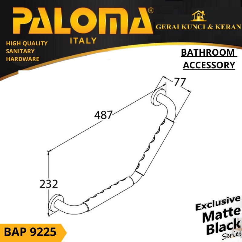 PALOMA BAP 9225 Pegangan Kamar Mandi Handle Bathtub Tub Toilet Bar L Hitam Black