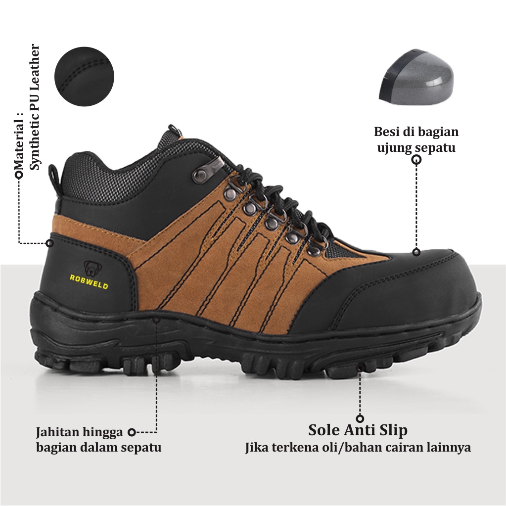 Sepatu Boots Safety Pria Hiking Ujung Besi Safety Proyek Lapangan