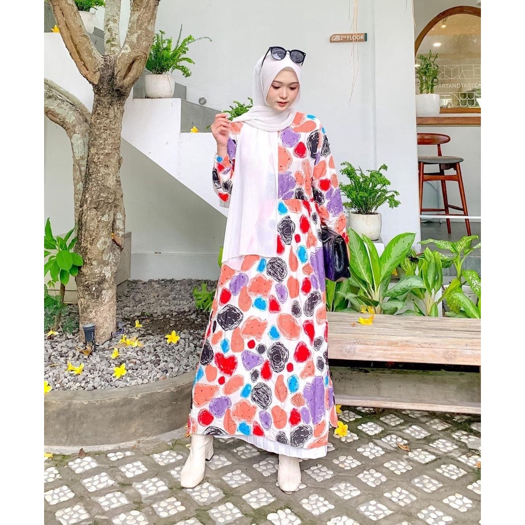 PROMO SALWA MIDI DRESS Wanita Kekinian 2021 Gamis Wanita Bahan Katun Rayon Midi Dress Korean Style D