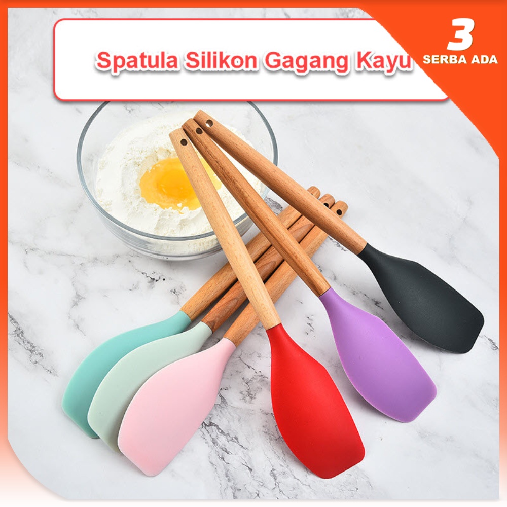 Spatula Silikon Gagang Kayu / Spatula Silikon Tahan Panas / Spatula Kue Besar / Spatula Anti Panas Dan Lengket / Spatula Anti Lengket / Spatula Besar