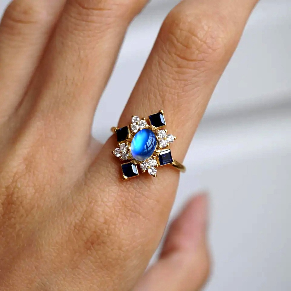 Hu Hu Hu Hu Hu Alat Bantu Pasang Kacamata♡ Cincin Wanita Hias Moonstone Imitasi Bentuk Persegi Untuk Pestapertunanganhadiah