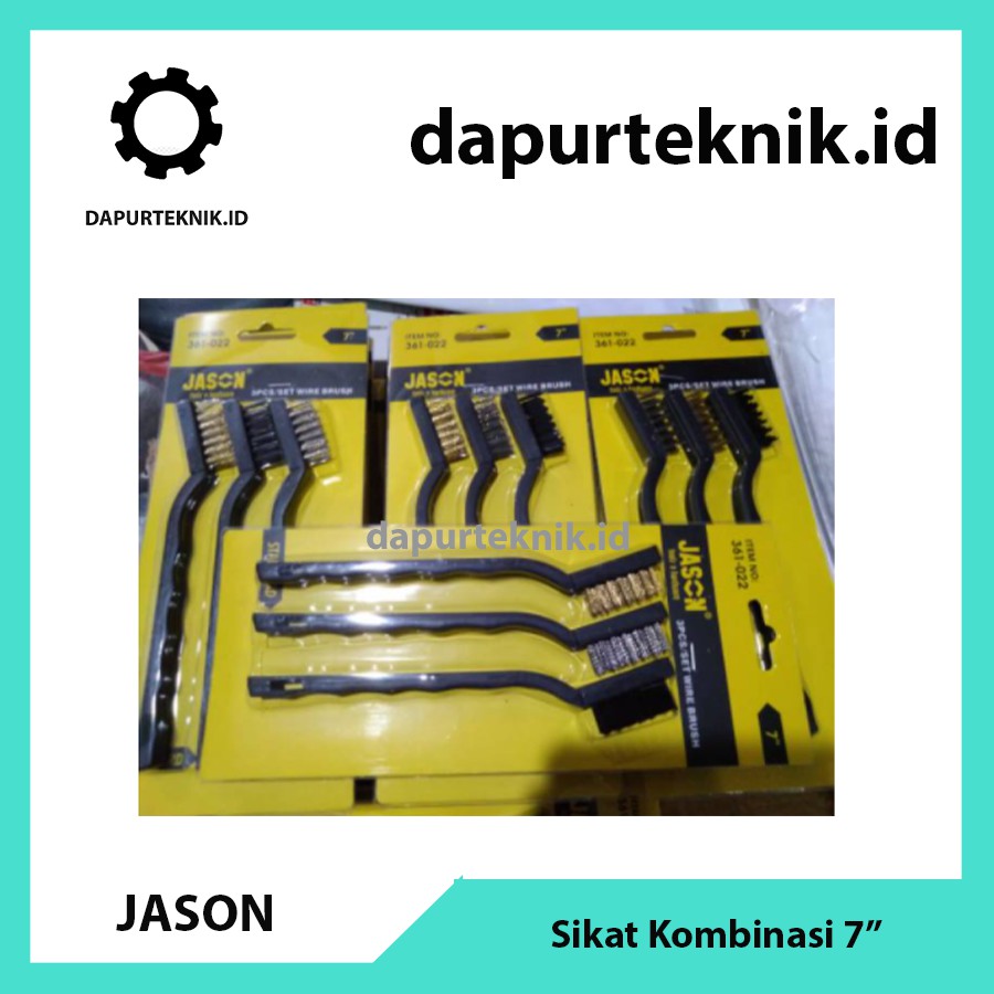 Sikat Kombinasi  Wire Brush Set berukuran 7 " JASON 3 in 1 tembaga, nylon, stainless wire brush set