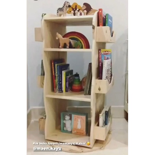 rak buku anak,rak display,rak kayu,lemari buku,rak putar,buku anak - rak buku putar kayu