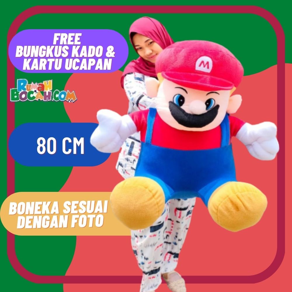 Boneka  Mario Bros 80 cm Jumbo Besar Karakter Mario untuk Kado Ulang Tahun Kado Anniversary Kado Val