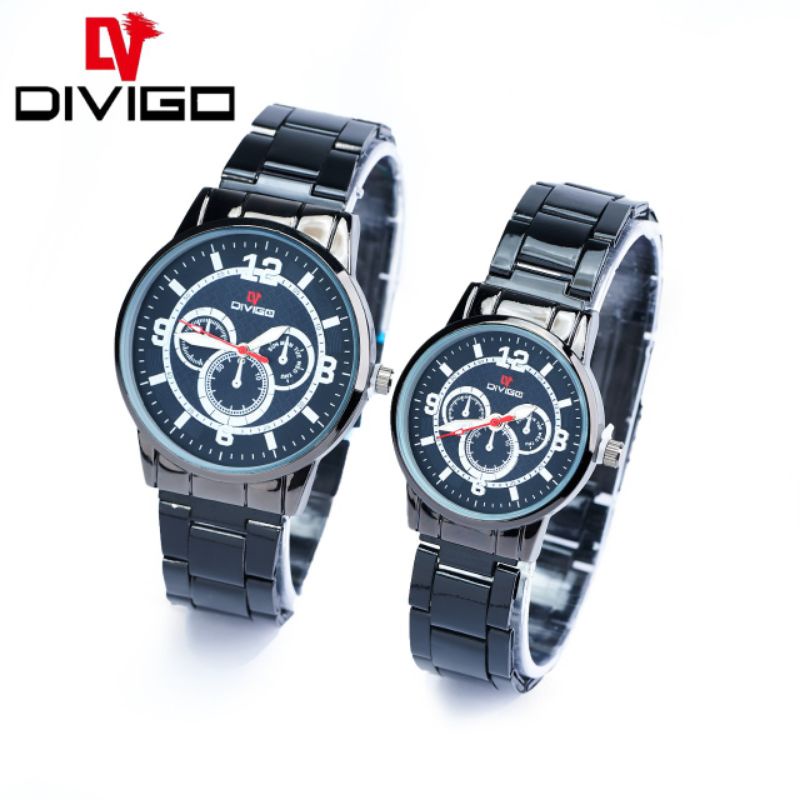 (Cod)Jam Tangan Couple Divigo Crono3 Variasi Strap Rantai/Stell(Dikirim Jakarta)