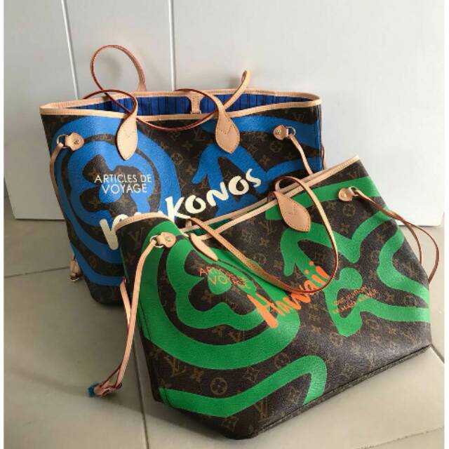 LV NEVERFULL GRAFITTY SET POUCH (KULIT SERAP AIR) GOOD QUALITY