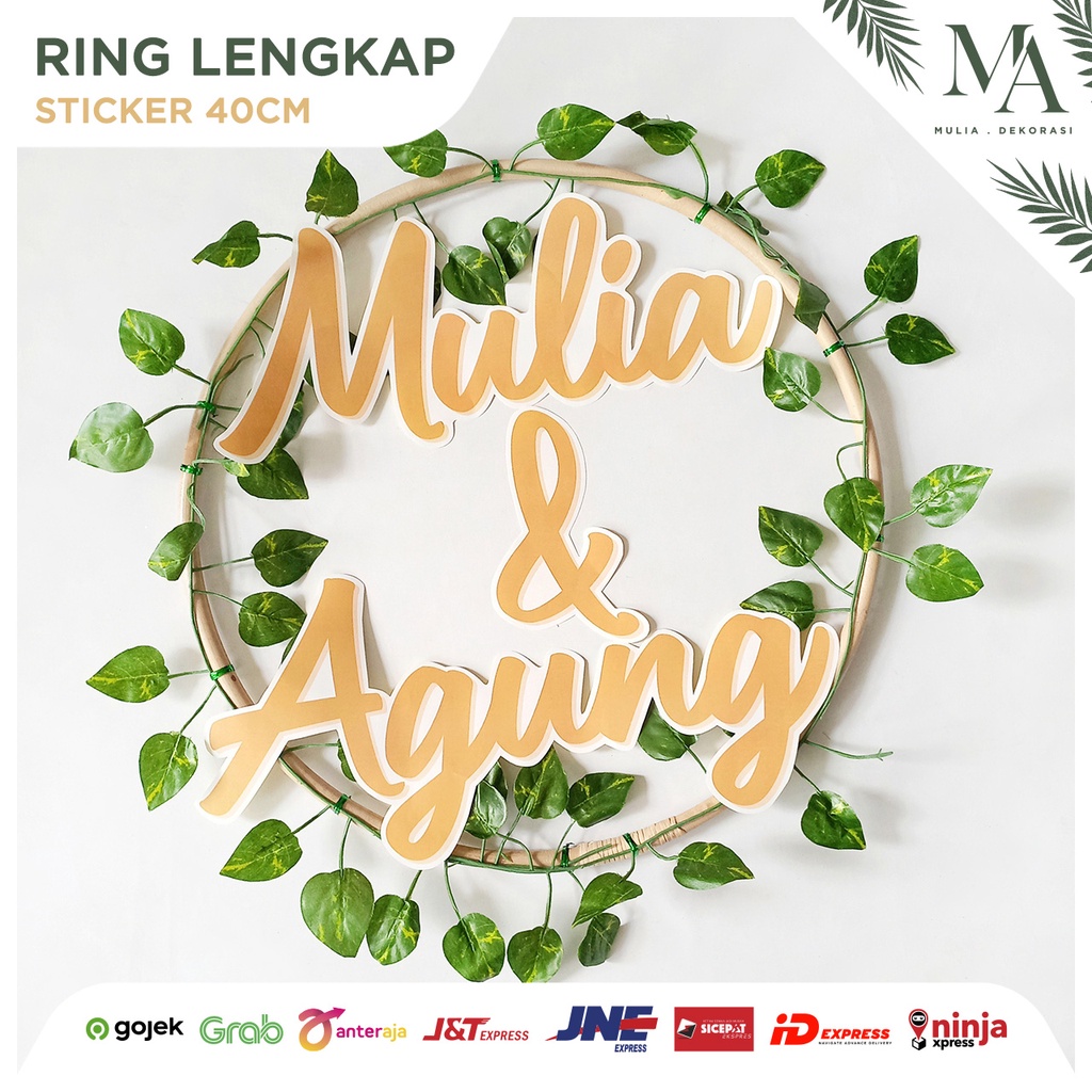 Ring Rotan Lingkaran 40cm Dekorasi Backdrop Aksesoris Lamaran Nikahan Lengkap Custom Nama Inisial Nama