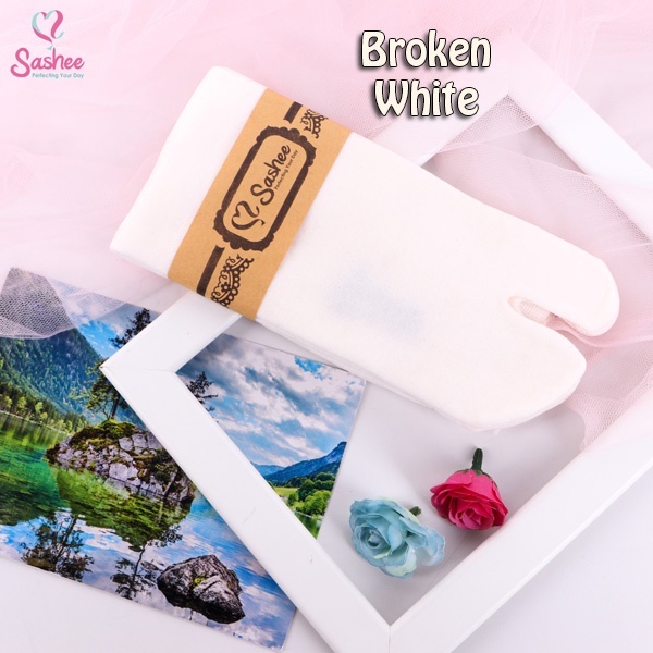 Kaos Kaki Wanita Jempol Dewasa Panjang Warna Polos Muslimah Sashee Original Sepasang All Size-Broken White