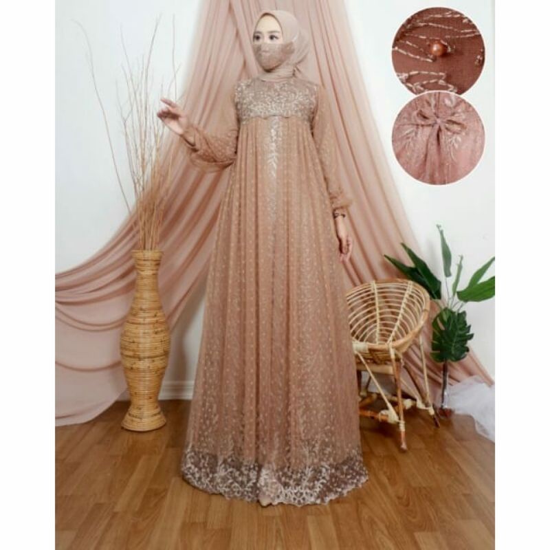 GAMIS TANGAN BALON/GAMIS PESTA/Gamis Modren/Gamis  Brokat