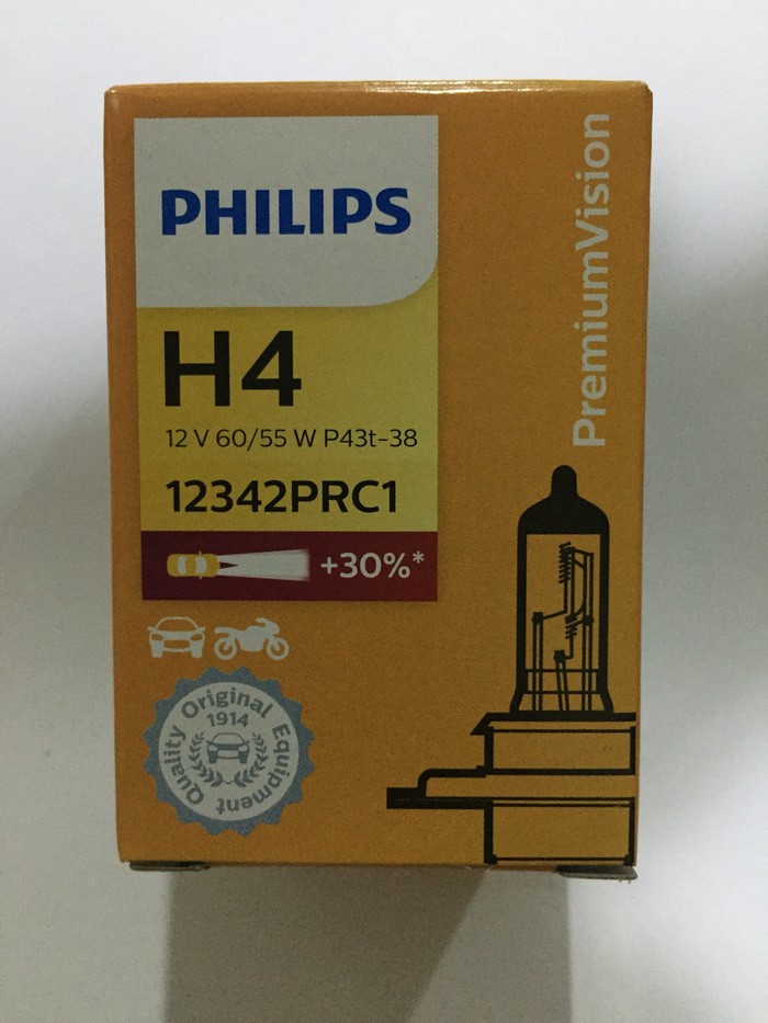 Bohlam, Lampu Halogen Depan Mobil H4 60/55W Philips Premium Vision (Asli)