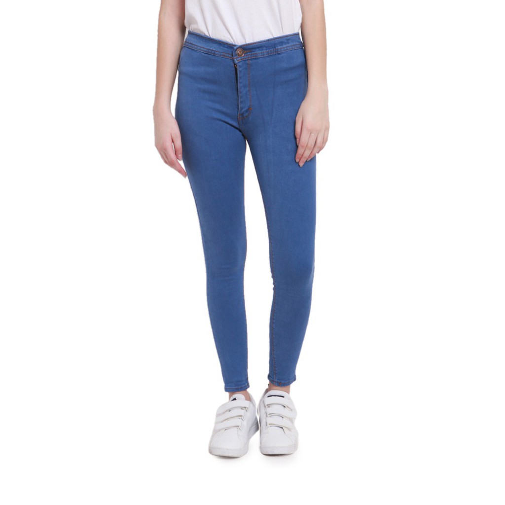 Dazina Blue HighWaist Skinny Plain Jeans Bawahan Wanita Premium Quality - HW Biru Muda