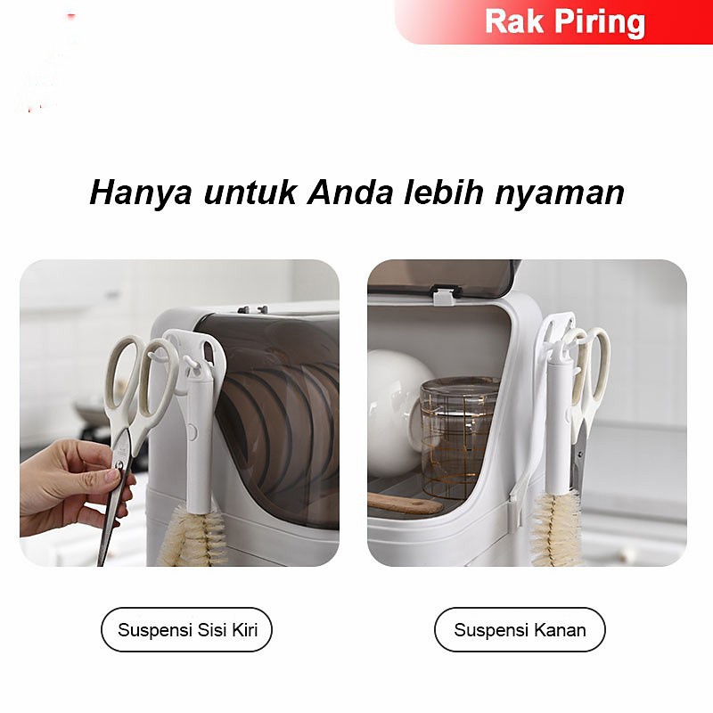 Rak Piring Dapur Multifungsi 2 Susun Buka Tutup / Sendok Rak Tempat Penyimpanan Piring, Mangkuk, Bumbu Dan Lain Lain