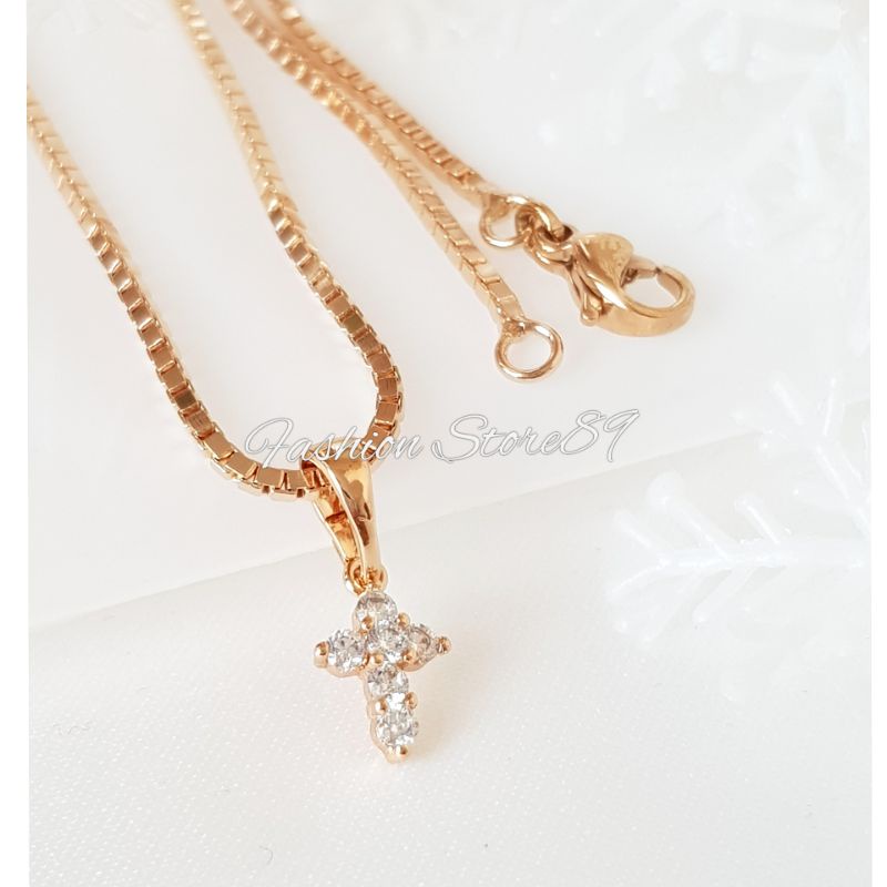 Kalung Salib XUPING kecil Elegant Unik Perhiasan xuping impor lapis emas 18k Rosegold