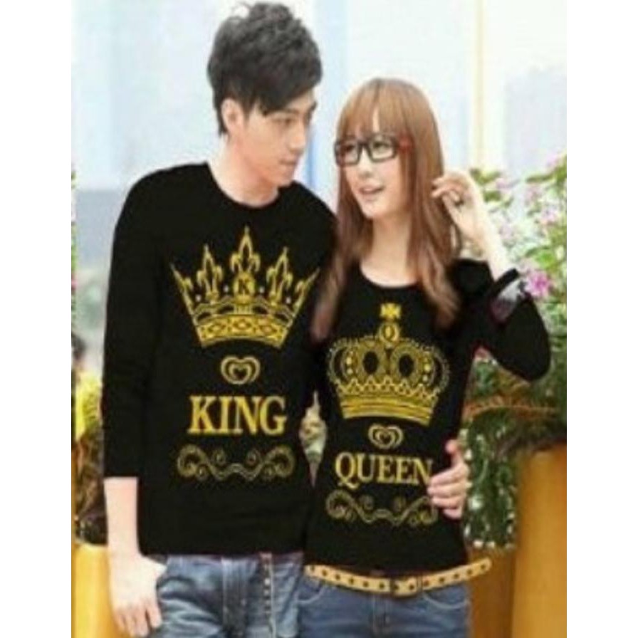 Stok Terbatas Kaos Couple Lp King Queen Crown Black - Hitam