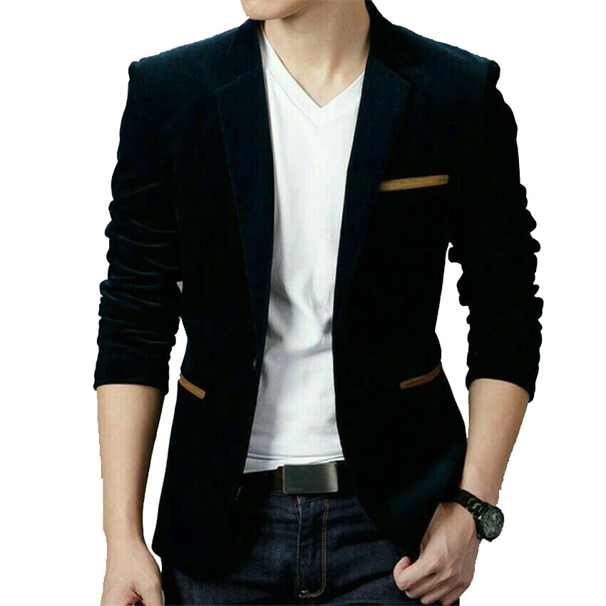 Blazer Hitam List Coklat Slimfit Casual Pria Korea Terlaris