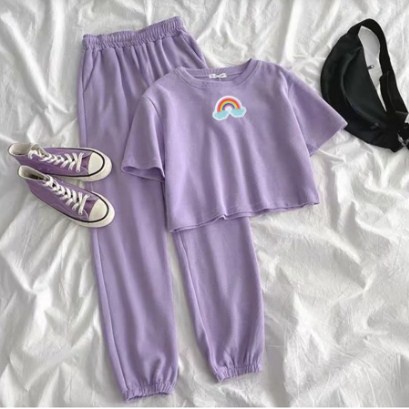 NEWBaju Trendy Anak Remaja Setelan Crop Rainbow Pelangi 2in1/ Setelan Remaja Trendy Fashions Week Ci