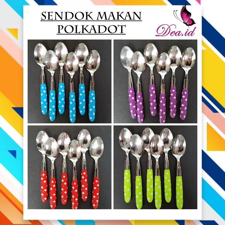 [DEASHOP] SENDOK MAKAN POLKADOT LUSINAN - 12 PCS - SET ALAT MAKAN CANTIK - SET SENDOK GARPU POLKA