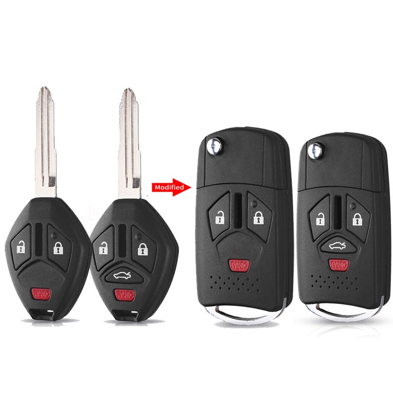 Rumah / Casing Kunci Remote Mobil 3 / 4 Tombol Plastik Warna Hitam Untuk Mitsubishi Outlander Galant Eclipse Lancer