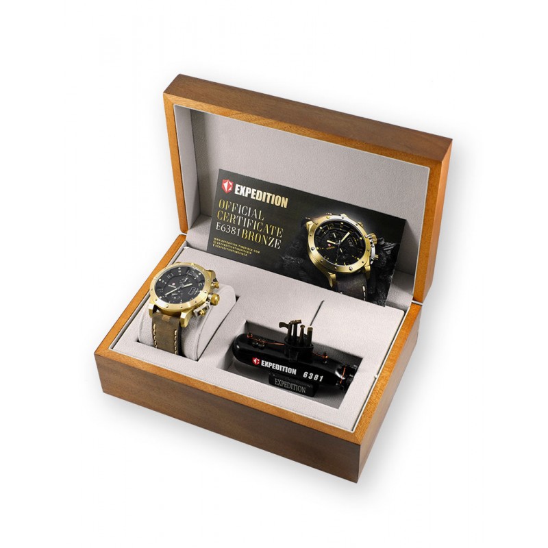 Expedition E 6381 MC LGPBA Chronograph Black Dial Brown Leather Strap