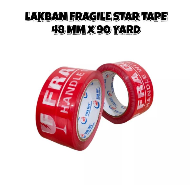 Lakban Fragile Merah 2&quot; 48 x 50 Yard Star Tape - Solasi Jangan Dibanting - Selotip Fragile Jangan Dibanting