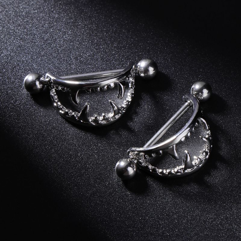 Siy 2pcs Anting Tindik Puting Desain Gigi Tajam Tema Halloween Untuk Wanita