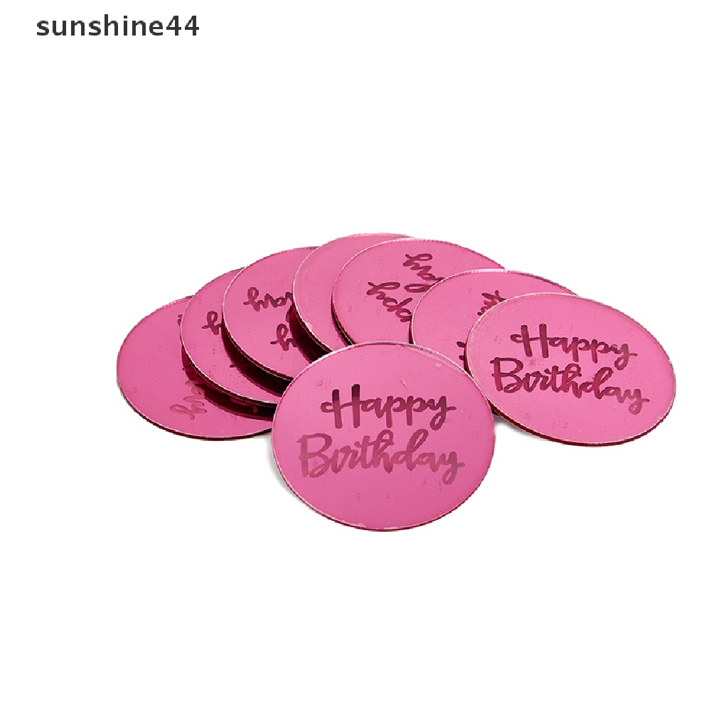 Sunshine 10pcs Topper Kue Ulang Tahun Bentuk Lingkaran Bahan Akrilik Warna Rose Gold