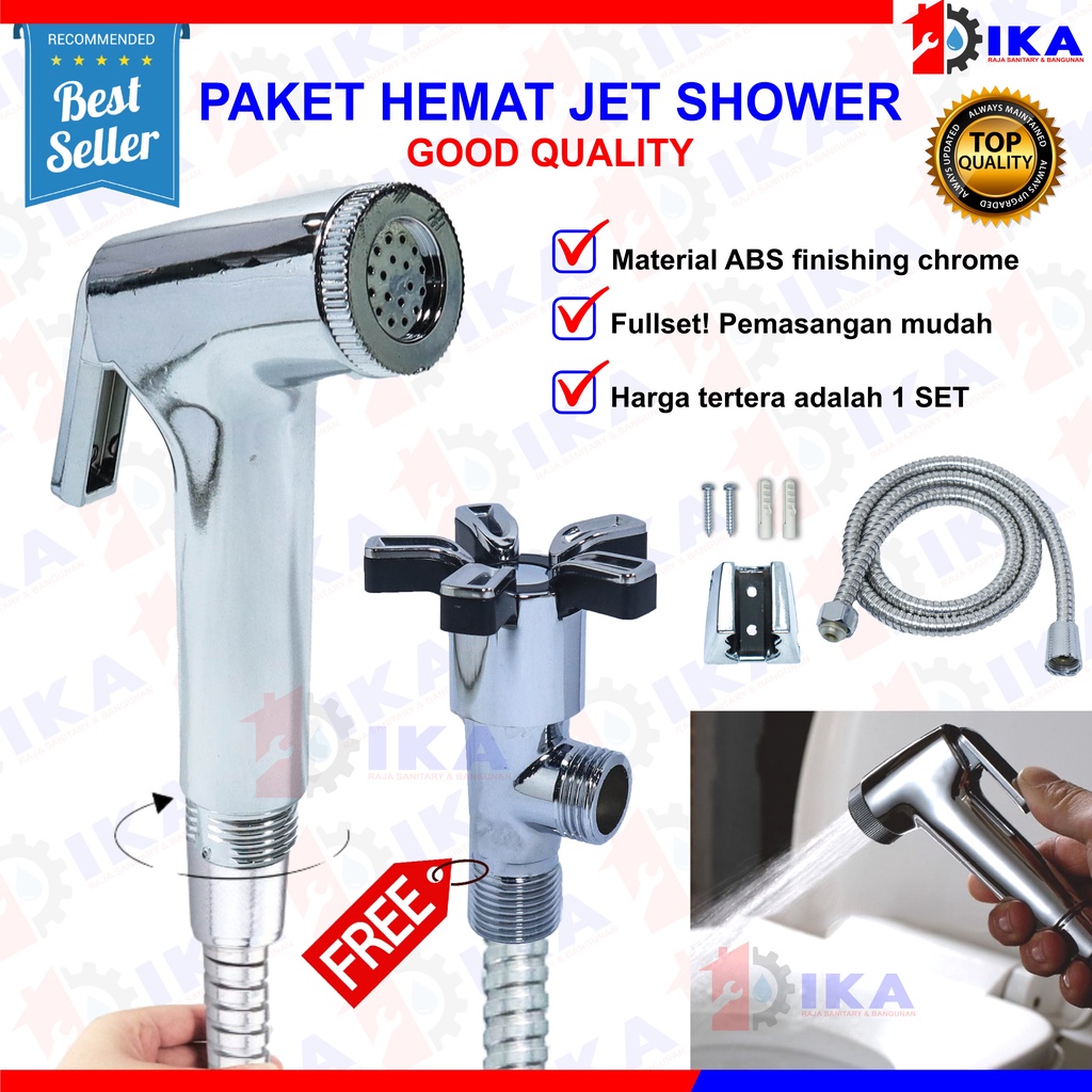 PAKET KOMPLIT JET SHOWER BIDET Semprotan toilet CHROME SOHO+ KRAN ON OFF STAINLES jet pipis toilet